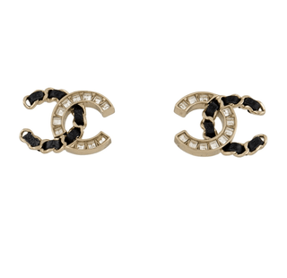 Chanel gold-tone 2020 Strass Leather Interlocking CC Stud Earrings