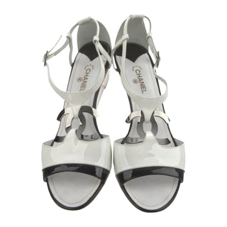 Chanel White Patent Leather Interlocking CC Sandals 41 EU