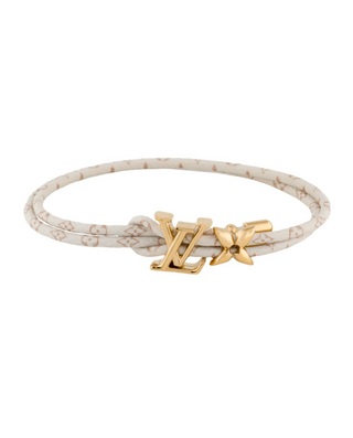 Louis Vuitton White leather Gold-plated LV Charm Bloom Bracelet