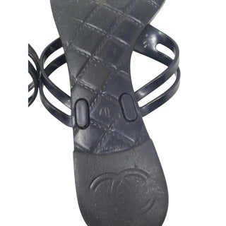 AUTH Chanel Black Jelly Camellia Interlocking CC Thong Sandals 40 EU