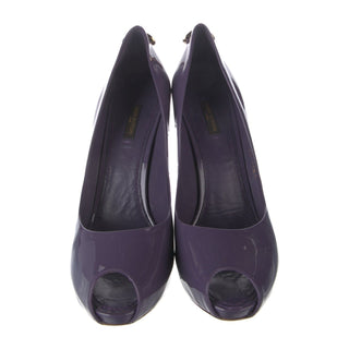 Authentic Louis Vuitton Purple Patent Peep-Toe Pumps – LV Padlock, 41