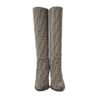 Authentic Fendi Brown Zucca FF Logo Knee-High Boots 40