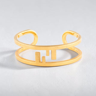 Authentic Fendi FF Logo Cutout Cuff Bracelet – Gold-Tone, Sz M