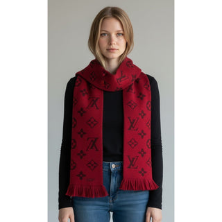 Authentic Louis Vuitton LV Monogram Wool Scarf – Red, 66 in