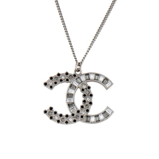 Chanel Silver-tone Strass Interlocking Pendant Necklace