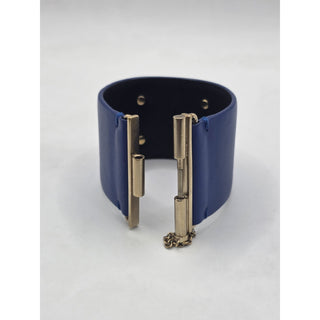 Chanel Blue Leather Interlocking CC Wide Wrap Bracelet M sz