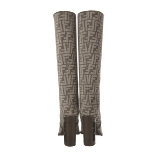 Authentic Fendi Brown Zucca FF Logo Knee-High Boots 40