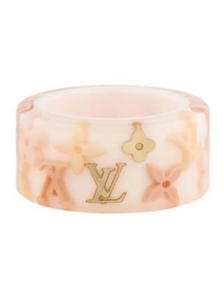 Louis Vuitton Pink Ivory Resin LV Charm Farandole Ring 6 sz