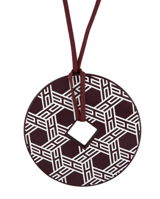 Hermès Black White H Logo Lacquer Tsuba Pendant Necklace