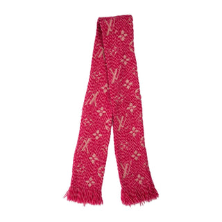 Authentic Louis Vuitton 2016 Wool Monogram Scarf – Red, Rolled Edges