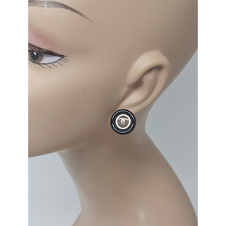Chanel Gold-tone Black Enamel Interlocking CC Stud Earrings