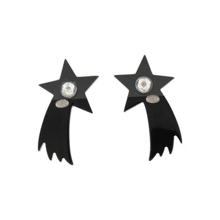 Chanel Black Silver-tone Strass Interlocking CC Shooting Star Earrings