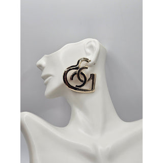 AUTH NEW Chanel Gold-tone 2022 Interlocking CC Heart Drop Earrings