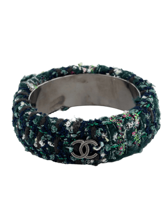 Chanel Multicolor Embroidered Tweed CC Logo Bangle