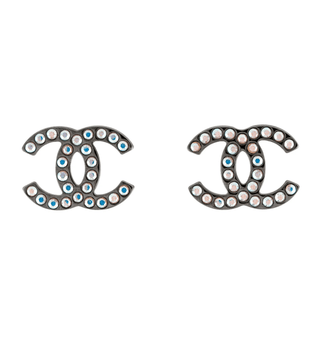 Chanel Iridescent Strass Interlocking CC Stud Earrings