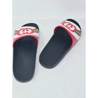 AUTH NEW Gucci Red multicolor signature GG logo rubber sandals 40 sz