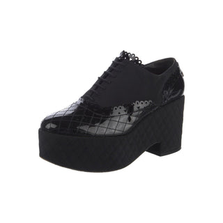 Authentic Chanel 2015 Black Quilted CC Platform Lace-Up Pumps 40.5
