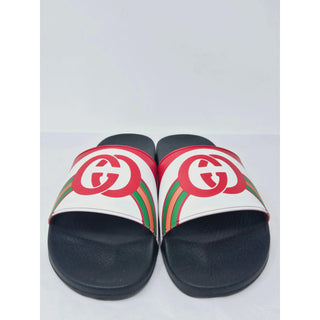 AUTH NEW Gucci Red multicolor signature GG logo rubber sandals 40 sz
