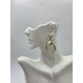 Chanel Gold-tone 2022 Faux Pearl Interlocking CC Drop Earrings