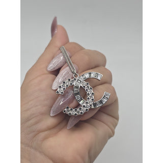 Chanel Silver-tone Strass Interlocking Pendant Necklace