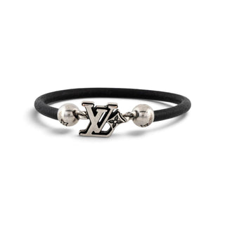 Authentic Louis Vuitton LV Flower Hook Bracelet – Black Leather, 6.75in