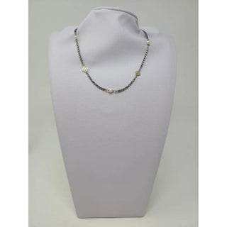 AUTH David Yurman Sterling Silver 14k DY and Pearl Station Cable Necklace