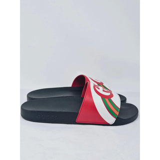 AUTH NEW Gucci Red multicolor signature GG logo rubber sandals 40 sz