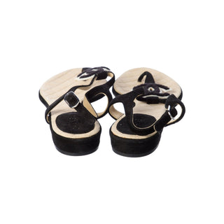 Chanel Interlocking CC Logo Suede T-Strap Sandals 37 sz