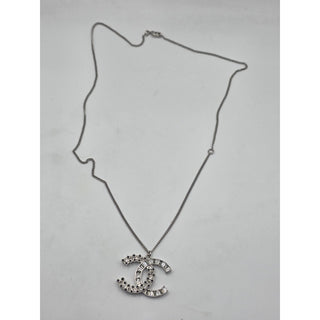 Chanel Silver-tone Strass Interlocking Pendant Necklace