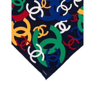 Authentic Chanel Silk Interlocking CC Logo Multicolor Scarf