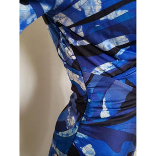 Emilio Pucci Blue Multicolor Signature Print Skinny Dress 6 US Synthetic