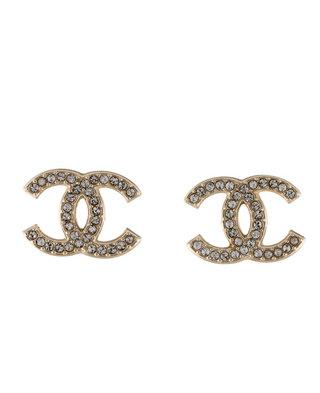 Chanel Gold-tone Strass Interlocking CC Stud Earrings