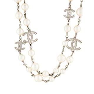 Authentic Chanel 2022 Faux Pearl Strass CC Station Necklace 42"
