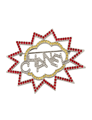 Adorable Chanel Silver-tone Strass Action 'CHANEL' Logo Brooch