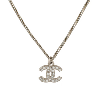 Chanel Silver-tone Strass Interlocking CC Pendant Necklace