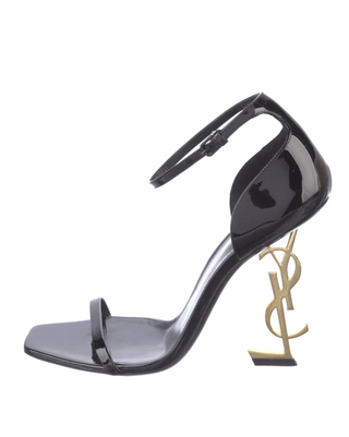 Saint Laurent Black Patent Leather Ankle Strap Sandals 39.5 sz