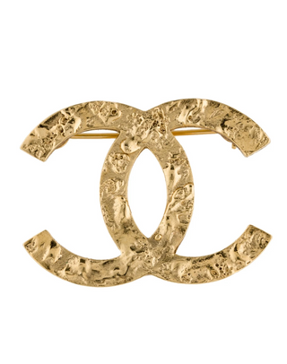 Chanel Gold-tone Textured Interlocking CC Brooch