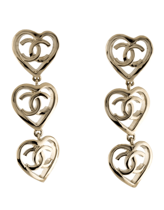 Chanel Gold-tone 2022 Triple Heart CC Drop Earrings