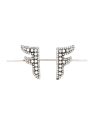 Fendi Silver-tone Crystal F is Fendi Logo Cuff Bracelet