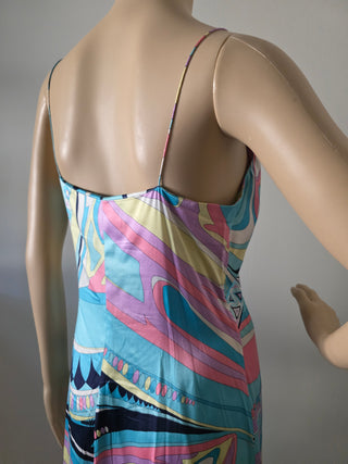 Emilio Pucci Blue Multicolor Signature Print Summer Dress 10 sz