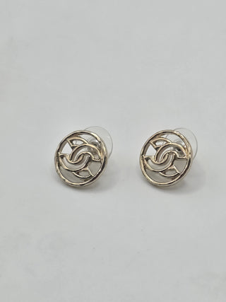 Chanel Gold-tone Interlocking CC Outline Circle Stud Earrings