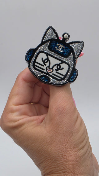 Chanel Faux Pearl Resin Interlocking CC Robot Cat Brooch