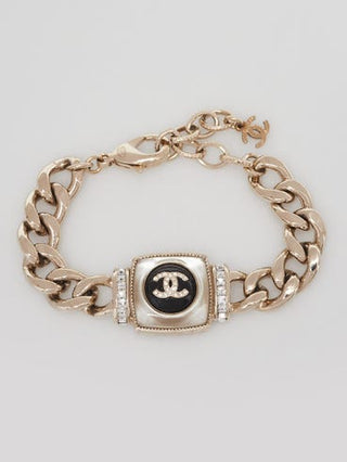 Chanel Gold Metal Crystal Interlocking CC Chunky Chain Bracelet