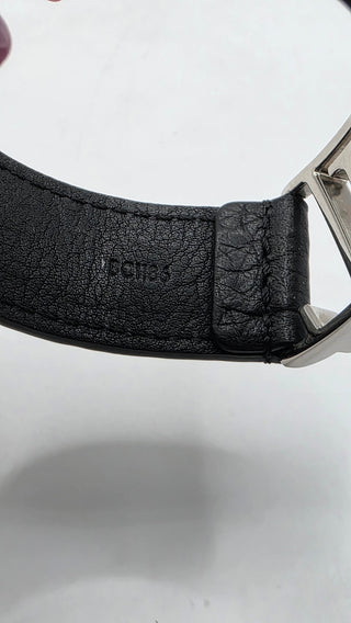 Louis Vuitton Silver-tone LV Logo Black Leather Hockenheim Bracelet