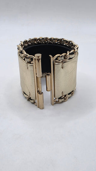 Chanel Gold-tone Leather Interlocking CC Wide Bracelet