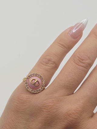Christian Dior Crystal pink Resin CD Cocktail Ring 5.25 sz