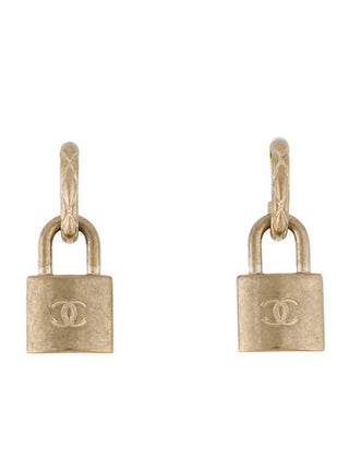 Chanel Gold-tone Interlocking CC Lock Drop Earrings