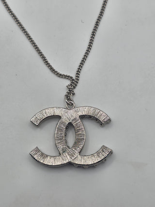 Chanel Silver-tone Strass Interlocking Pendant Necklace