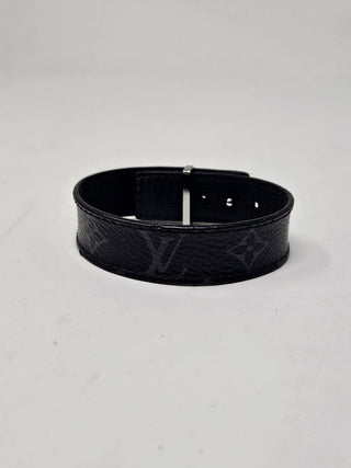 LOUIS VUITTON Black Leather LV charm wrap Bracelet