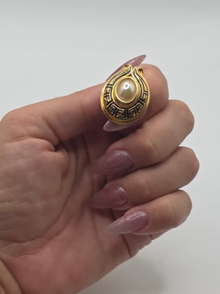 Fendi Gold-tone Faux Pearl FF Logo Stud Earrings